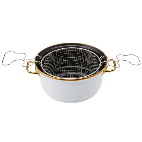 Karaca Troy Enamel Induction Stockpot with Lid, 24cm, White Gold