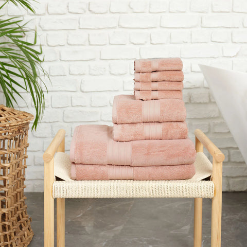 Karaca Home 100% Turkish Cotton Towel Set, 8 Piece, Pink