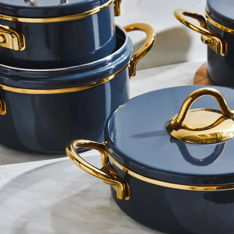 Karaca Ilion 8-Piece Enamel Cookware Set, Anthracite Gold