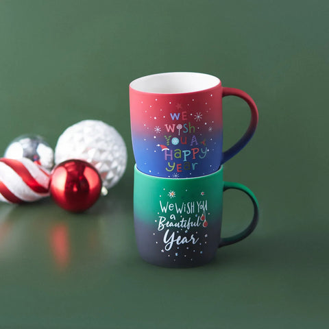 Karaca New Year Christmas Soft Touch Porcelain Mug, 340ml, Red Multi