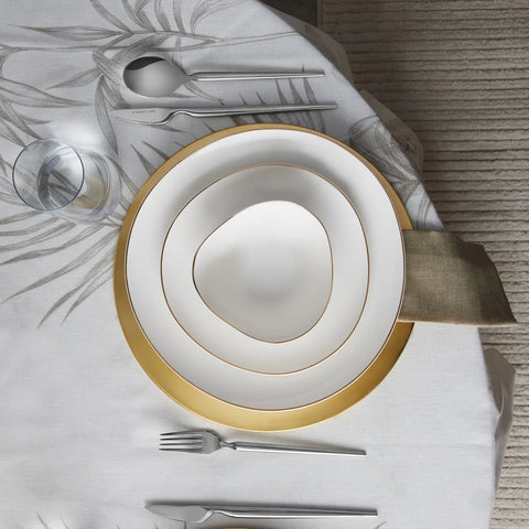 Karaca Streamline Middle 12-Piece New Generation Bone China Dinner Set for 4 People, White Gold