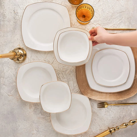 Karaca Adelia 24 Piece Porcelain Dinner Set for 6 People, White Gold