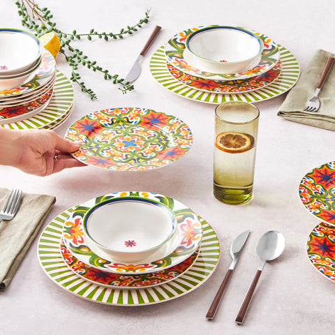 Karaca Dolce 24 Piece Porcelain Dinner Set for 6 People, White Multi