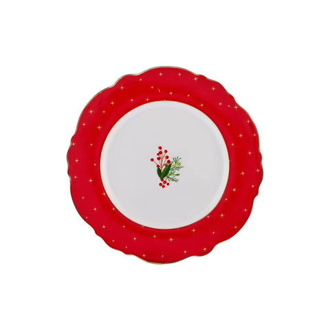 Karaca New Year Christmas Dreamy Porcelain Side Plate, 22cm, Red Multi