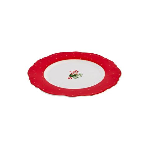 Karaca New Year Christmas Dreamy Porcelain Side Plate, 22cm, Red Multi