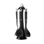 Karaca Hardy 5 Piece Kitchen Utensil Set with Stand, Black Grey