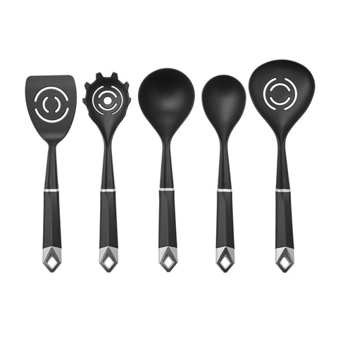 Karaca Hardy 5 Piece Kitchen Utensil Set with Stand, Black Grey