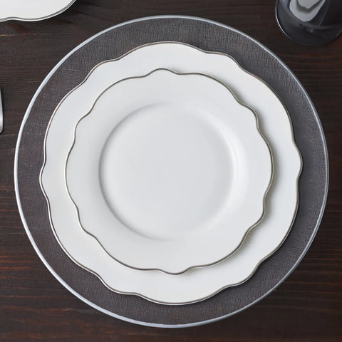 Karaca Daisy 24-Piece New Generation Bone China Dinner Set for 6 People, White Platinum