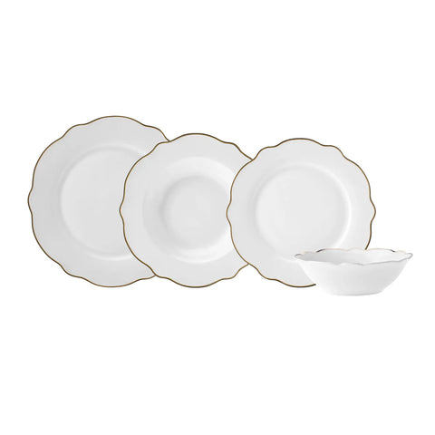 Karaca Daisy 24 Piece New Generation Bone China Dinner Set for 6 People, White Gold