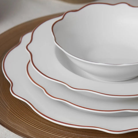 Karaca Daisy 24-Piece Porcelain Dinner Set for 6 People, White Rose Gold