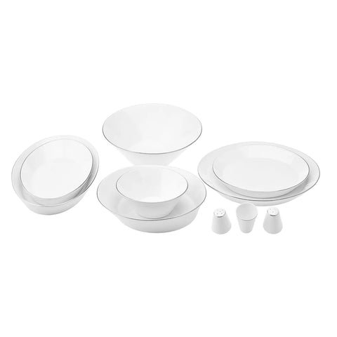 Karaca x Hussein Chalayan Streamline Sun Path 59-Piece Bone China Dinner Set for 12 People, White Platinum