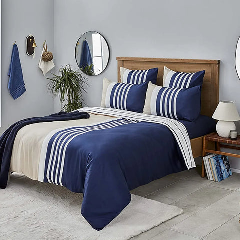 Nautica Aport 100% Turkish Cotton Duvet Cover Set, Single, 140cmx200cm, Navy Blue Multi