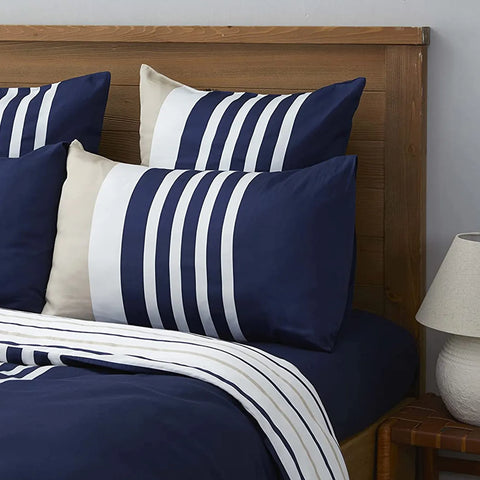 Nautica Aport 100% Turkish Cotton Duvet Cover Set, Single, 140cmx200cm, Navy Blue Multi