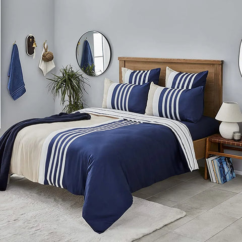 Nautica Aport 100% Turkish Cotton Duvet Cover Set, Double, 200cmx200cm, Navy Blue Multi