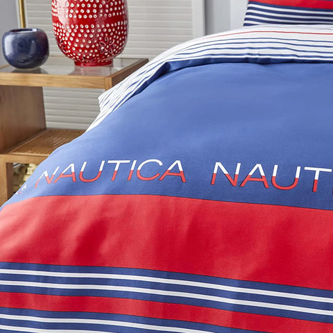 Nautica Drifting 100% Turkish Cotton Duvet Cover Set, Single, 140cmx200cm, Navy Blue Multi