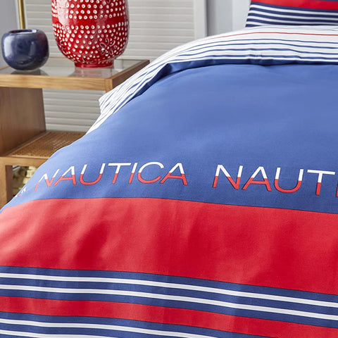 Nautica Drifting 100% Turkish Cotton Duvet Cover Set, Double, 200cmx200cm, Navy Blue Multi