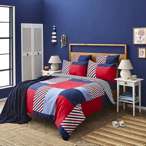 Nautica Morris 100% Turkish Cotton Duvet Cover Set, Double, 200cmx200cm, Navy Blue Multi