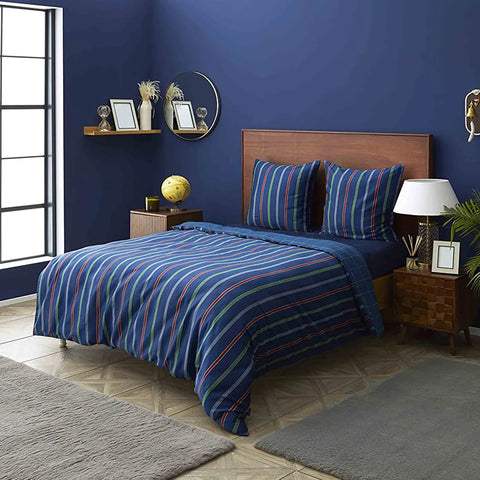 Nautica Ray 100% Turkish Cotton Duvet Cover Set, Single, 140cmx200cm, Navy Blue Multi