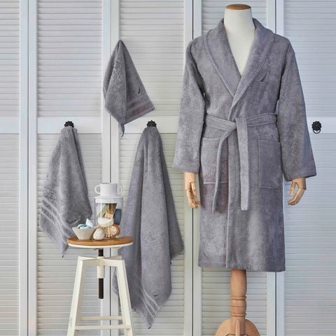 Nautica Home Crew 100% Turkish Cotton Bathrobe, Large, Grey