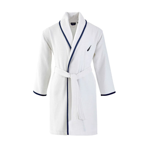 Nautica Home Marlin 100% Turkish Cotton Bathrobe, Small, White Navy Blue