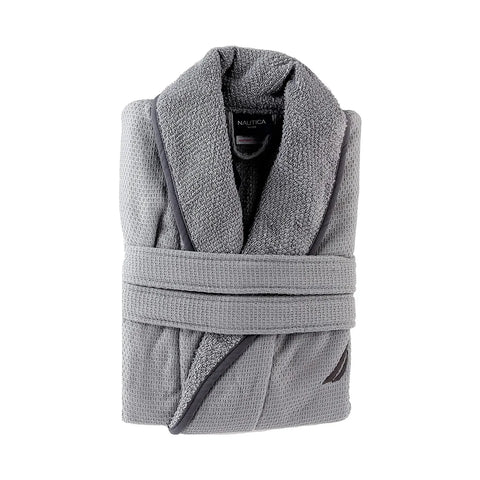 Nautica Home Marlin 100% Turkish Cotton Bathrobe, Small, Grey