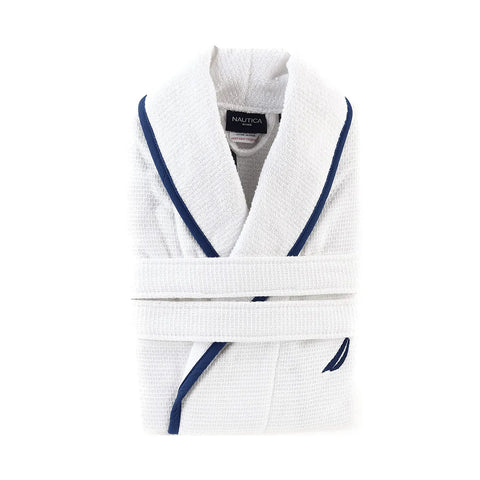 Nautica Home Marlin 100% Turkish Cotton Bathrobe, XLarge, White Navy Blue