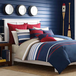 Nautica Bradford 100% Turkish Cotton Duvet Cover Set, Single, 140cmx200cm, Navy Blue Multi