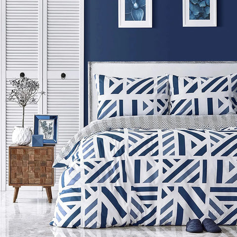 Nautica Orion 100% Turkish Cotton Duvet Cover Set, King, 230cmx220cm, Navy Blue White