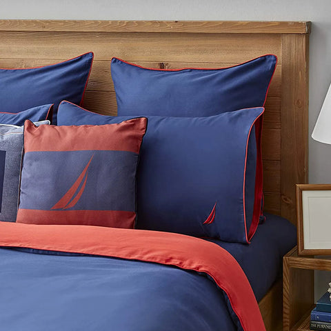 Nautica Creek 100% Turkish Cotton Duvet Cover Set, Double, 200cmx200cm, Navy Blue Red