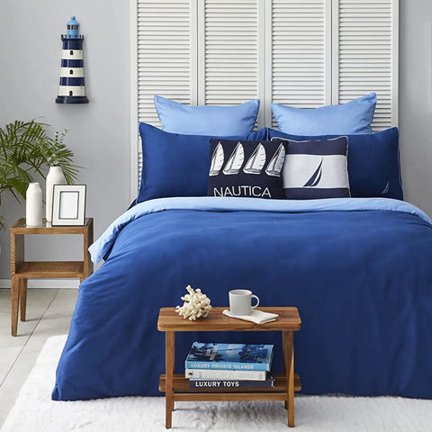 Nautica Creek 100% Turkish Cotton Duvet Cover Set, Double, 200cmx200cm, Blue Navy Blue