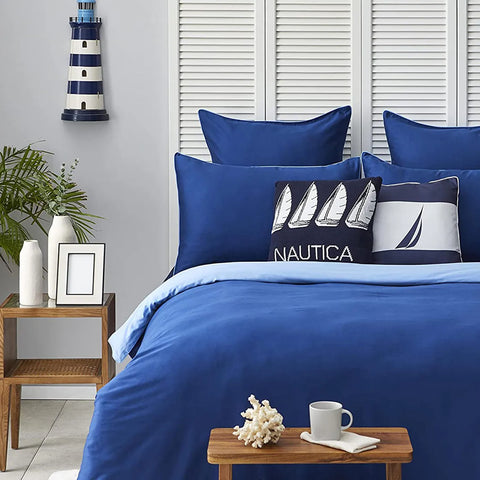 Nautica Creek 100% Turkish Cotton Duvet Cover Set, Double, 200cmx200cm, Blue Navy Blue