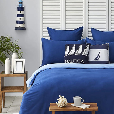 Nautica Creek 100% Turkish Cotton Duvet Cover Set, King, 230cmx220cm, Blue Navy Blue