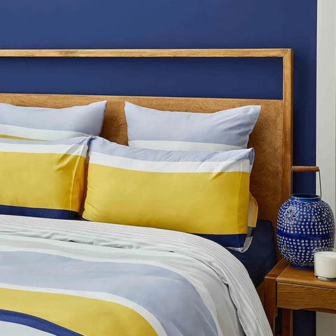 Nautica Bold 100% Turkish Cotton Duvet Cover Set, Super King, 260cmx220cm, Yellow Multi