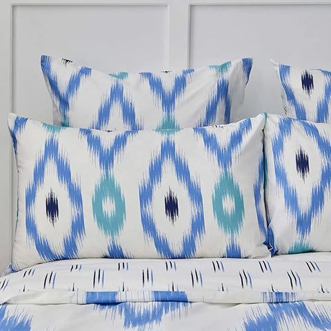 Nautica Ikat 100% Turkish Cotton Duvet Cover Set, Single, 140cmx200cm, White Blue