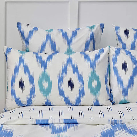 Nautica Ikat 100% Turkish Cotton Duvet Cover Set, Double, 200cmx200cm, White Blue