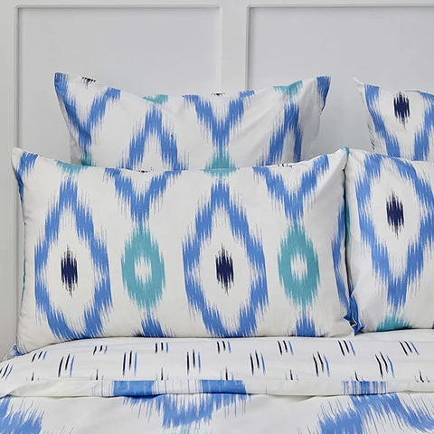 Nautica Ikat 100% Turkish Cotton Duvet Cover Set, King, 230cmx220cm, White Blue