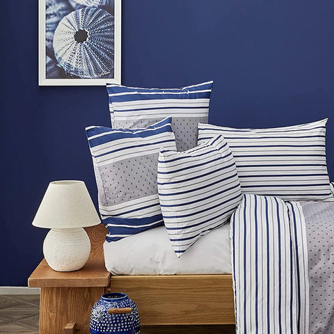 Nautica Bornea 100% Turkish Cotton Duvet Cover Set, Single, 140cmx200cm, Navy Blue White