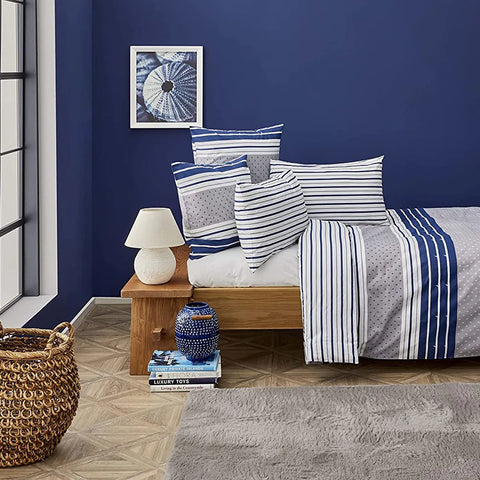 Nautica Bornea 100% Turkish Cotton Duvet Cover Set, King, 230cmx220cm, Navy Blue White