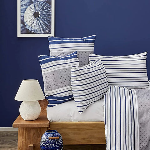 Nautica Bornea 100% Turkish Cotton Duvet Cover Set, King, 230cmx220cm, Navy Blue White