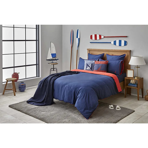 Nautica Creek 100% Turkish Cotton Duvet Cover Set, King, 230cmx220cm, Navy Blue Red