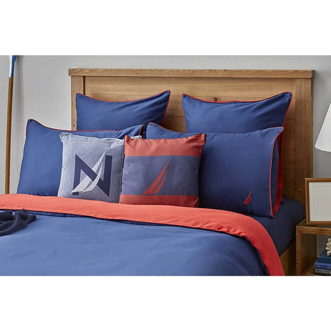 Nautica Creek 100% Turkish Cotton Duvet Cover Set, King, 230cmx220cm, Navy Blue Red