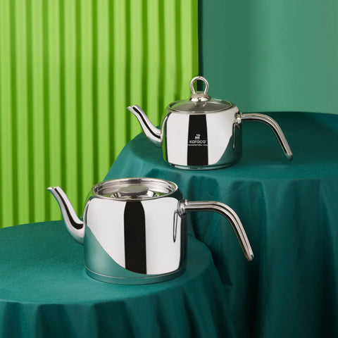 Karaca PowerSteel Vega 316+ Stainless Steel Induction Teapot Set, Medium, Silver