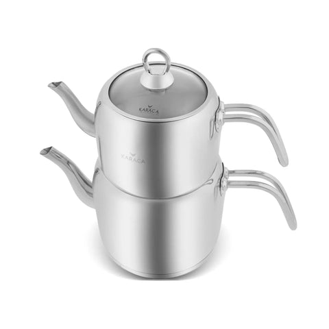 Karaca PowerSteel Vega 316+ Stainless Steel Induction Teapot Set, Medium, Silver