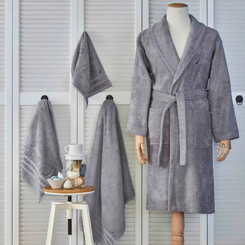 Nautica Home Crew 100% Turkish Cotton Bathrobe, Small, Grey