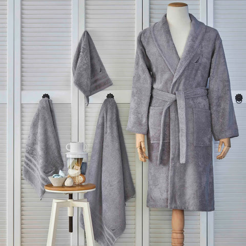 Nautica Home Crew 100% Turkish Cotton Bathrobe, Medium, Grey