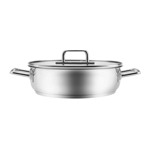 Karaca Grace Stainless Steel Induction Shallow Casserole with Lid, 24cm, Silver