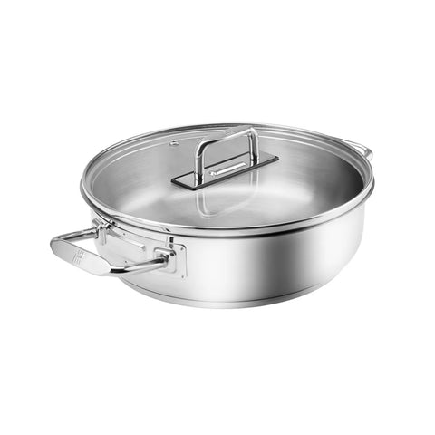 Karaca Grace Stainless Steel Induction Shallow Casserole with Lid, 24cm, Silver