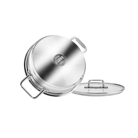 Karaca Grace Stainless Steel Induction Shallow Casserole with Lid, 24cm, Silver