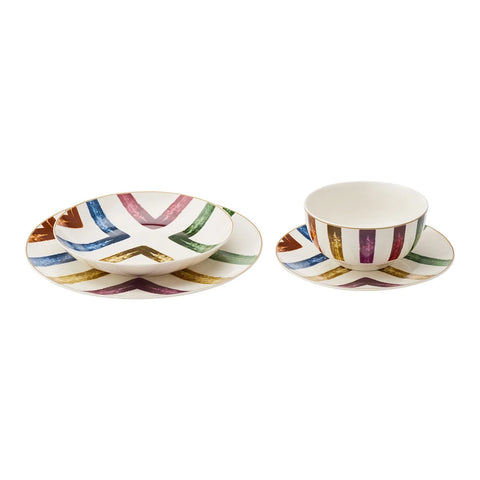 Karaca Colourful Blush Line 24-Piece Porcelain Dinner Set for 6 People, Multi