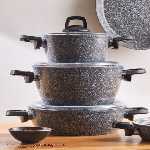 Karaca Grey Stone Biogranite 9-Piece Cookware Set, Grey